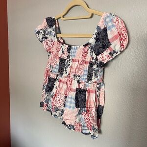 Patchwork Puff Sleeve Top